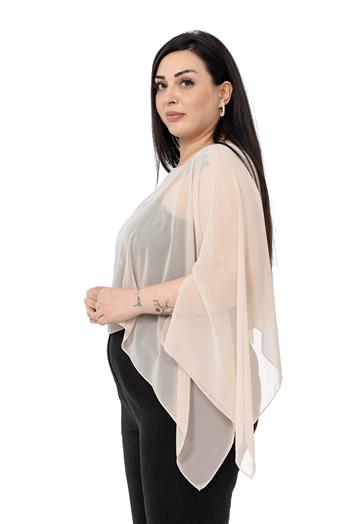Plus Size Asymmetrical Cut Chiffon Beige Cape Bolero