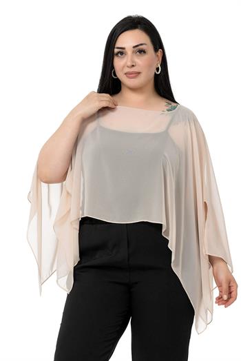 Plus Size Asymmetrical Cut Chiffon Beige Cape Bolero