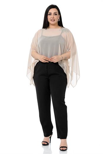 Plus Size Asymmetrical Cut Chiffon Beige Cape Bolero