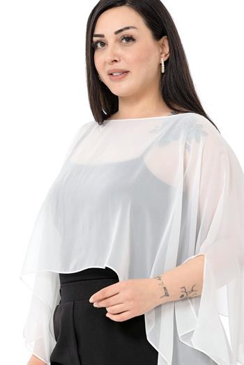 Plus Size Asymmetrical Cut Chiffon White Cape Bolero