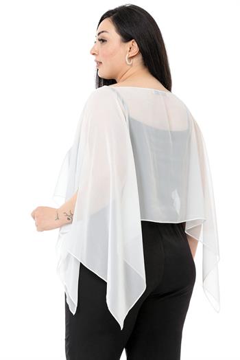 Plus Size Asymmetrical Cut Chiffon White Cape Bolero