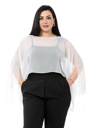 Plus Size Asymmetrical Cut Chiffon White Cape Bolero
