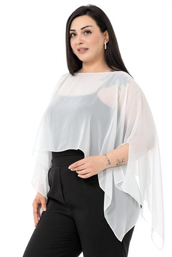 Plus Size Asymmetrical Cut Chiffon White Cape Bolero