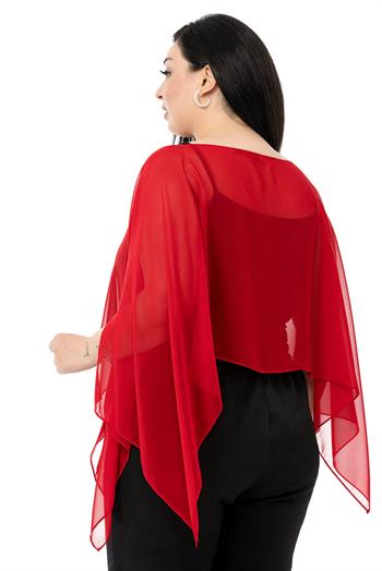 Plus Size Asymmetrical Cut Chiffon Red Cape Bolero