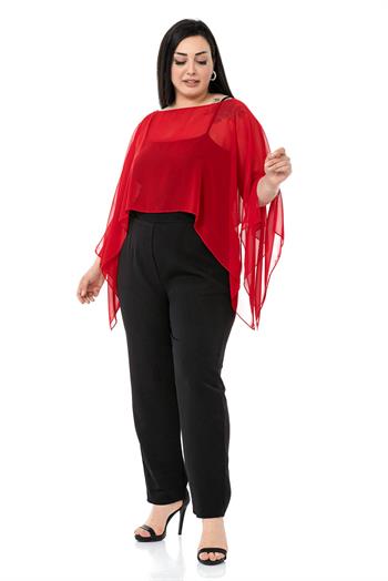 Plus Size Asymmetrical Cut Chiffon Red Cape Bolero