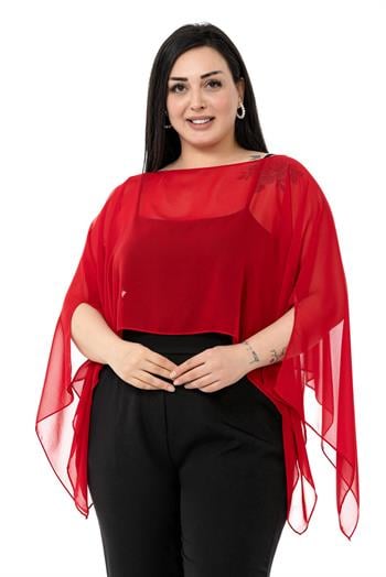 Plus Size Asymmetrical Cut Chiffon Red Cape Bolero