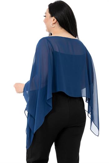 Plus Size Asymmetrical Cut Chiffon Navy Blue Cape Bolero