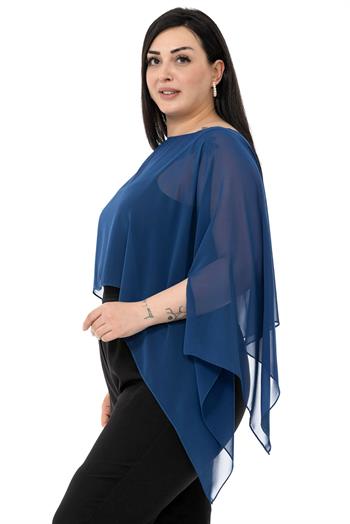 Plus Size Asymmetrical Cut Chiffon Navy Blue Cape Bolero