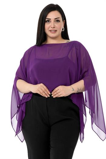 Plus Size Asymmetrical Cut Chiffon Purple Cape Bolero