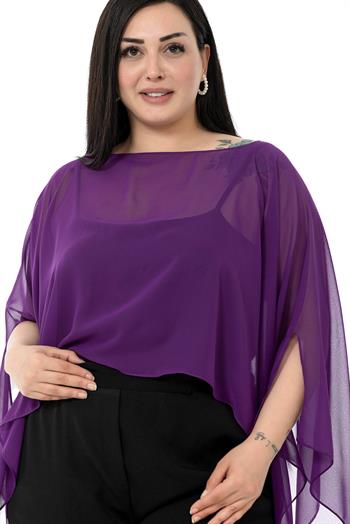 Plus Size Asymmetrical Cut Chiffon Purple Cape Bolero