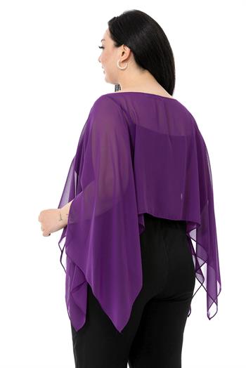 Plus Size Asymmetrical Cut Chiffon Purple Cape Bolero
