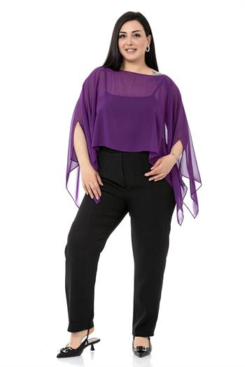 Plus Size Asymmetrical Cut Chiffon Purple Cape Bolero