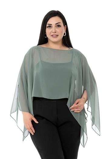 Plus Size Asymmetrical Cut Chiffon Water Green Cape Bolero