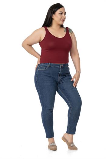 Büyük Beden Askıları Büzgülü Drapeli Crop Bordo Body