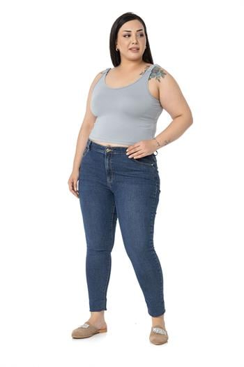 Büyük Beden Askıları Büzgülü Drapeli Crop Gri Body