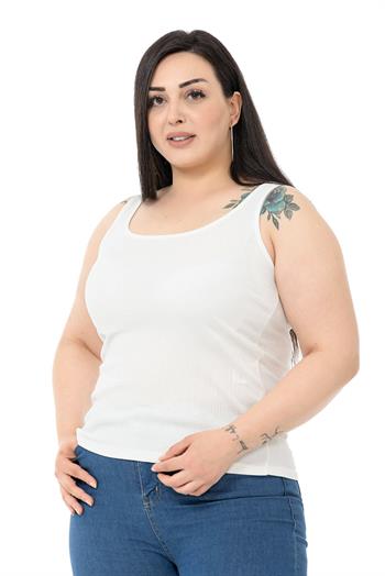 Büyük Beden Askılı Bürümcük Beyaz Body