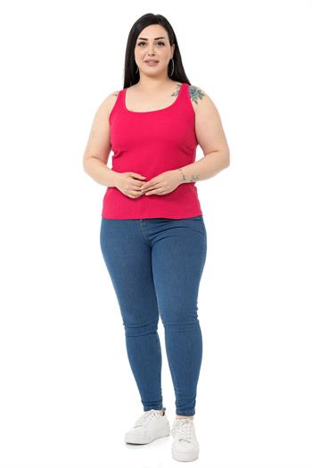 Büyük Beden Askılı Bürümcük Fuşya Body
