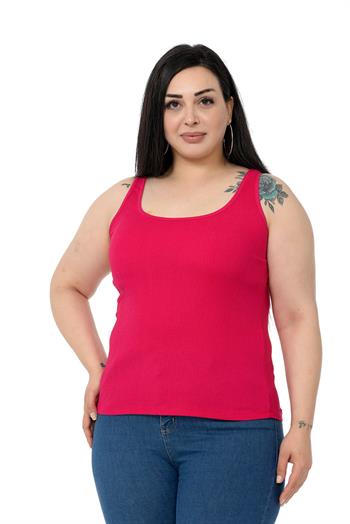Büyük Beden Askılı Bürümcük Fuşya Body