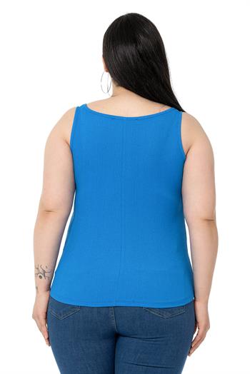Büyük Beden Askılı Bürümcük Saks Mavi Body