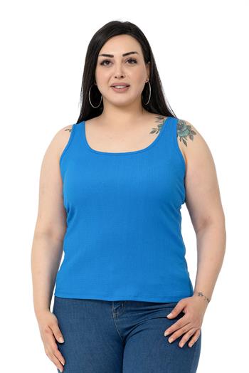 Büyük Beden Askılı Bürümcük Saks Mavi Body