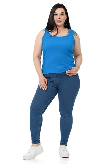 Büyük Beden Askılı Bürümcük Saks Mavi Body