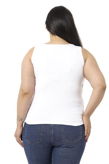 Büyük Beden Askılı Fitilli Kaşkorse Beyaz Body