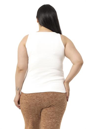 Büyük Beden Askılı Fitilli Kaşkorse Ekru Body