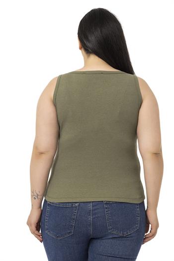 Büyük Beden Askılı Fitilli Kaşkorse Haki Body