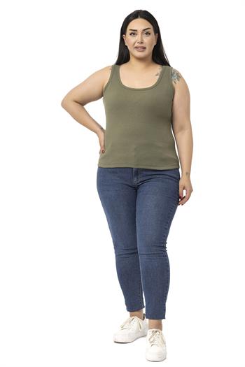 Büyük Beden Askılı Fitilli Kaşkorse Haki Body