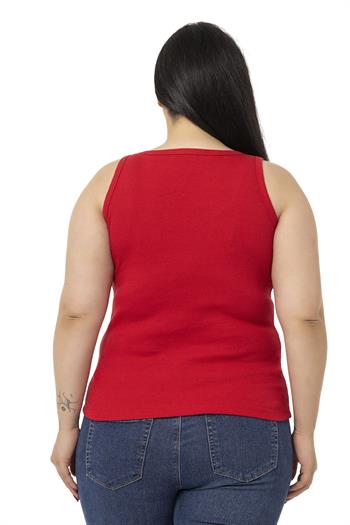 Büyük Beden Askılı Fitilli Kaşkorse Kırmızı Body