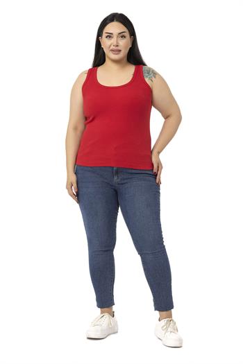 Büyük Beden Askılı Fitilli Kaşkorse Kırmızı Body