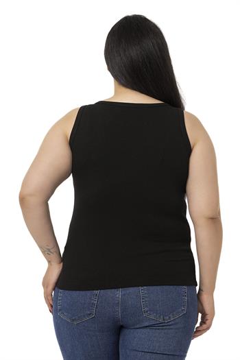 Büyük Beden Askılı Fitilli Kaşkorse Siyah Body