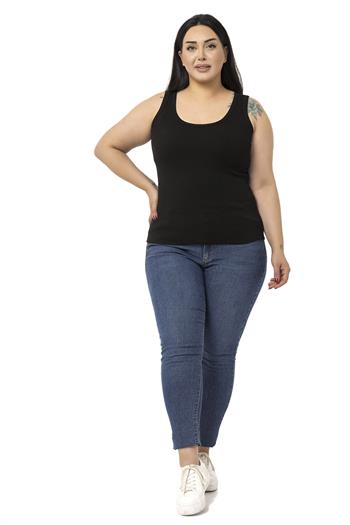 Büyük Beden Askılı Fitilli Kaşkorse Siyah Body