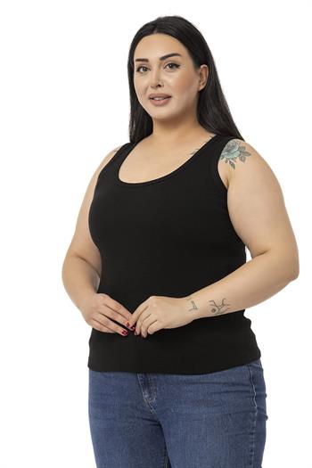 Büyük Beden Askılı Fitilli Kaşkorse Siyah Body