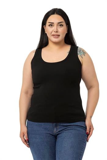 Büyük Beden Askılı Fitilli Kaşkorse Siyah Body