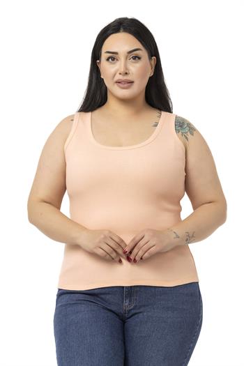 Büyük Beden Askılı Fitilli Kaşkorse Somon Body