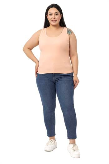 Büyük Beden Askılı Fitilli Kaşkorse Somon Body
