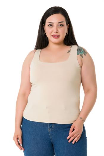 Büyük Beden Askılı Yarım Astarlı Viskon Bej Rengi Body