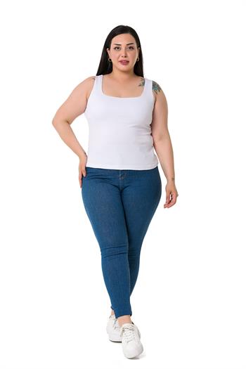 Büyük Beden Askılı Yarım Astarlı Viskon Beyaz Body