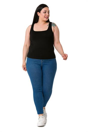 Büyük Beden Askılı Yarım Astarlı Viskon Siyah Body