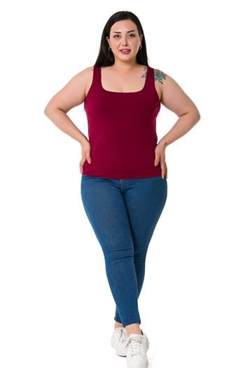 Büyük Beden Askılı Yarım Astarlı Viskon Bordo Body