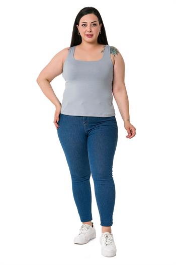 Büyük Beden Askılı Yarım Astarlı Viskon Açık Gri Body
