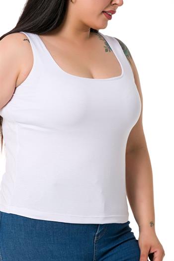 Büyük Beden Askılı Yarım Astarlı Viskon Beyaz Body