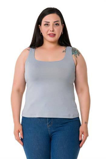 Büyük Beden Askılı Yarım Astarlı Viskon Açık Gri Body