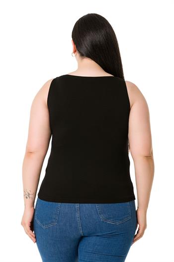 Büyük Beden Askılı Yarım Astarlı Viskon Siyah Body