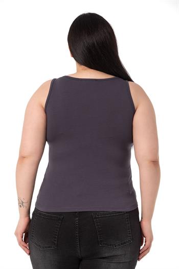 Büyük Beden Askılı Yazılı Antrasit T-shirt