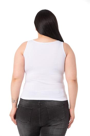 Büyük Beden Askılı Yazılı Beyaz Turuncu T-shirt