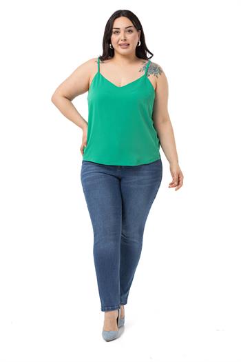 Plus Size Adjustable Thin Strap V Neck Benetton Green Blouse
