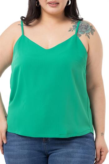Plus Size Adjustable Thin Strap V Neck Benetton Green Blouse