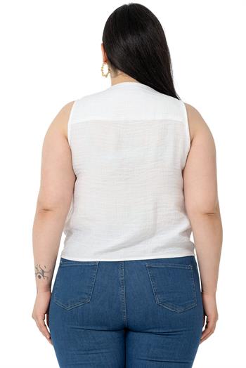 Plus Size Tie Detail Sleeveless White Blouse